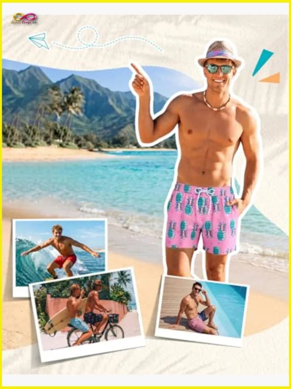 Men's Quick Dry Board Shorts with Compression Liner Zipper Pockets 5 Inch Inseam